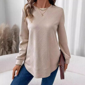 Women’s casual crew neck long sleeve shirt with soft comfortable everyday basic top design