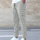 Men’s fashion plaid print drawstring casual pants stylish comfortable trousers