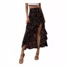 Printed ruffled maxi skirt with side slit design, lightweight and flowy summer skirt for women in casual boho style