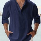 Men wearing casual cotton linen long sleeve loose fit shirt