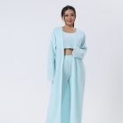 Women’s cozy 3-piece warm pajama lounge set with matching top, pants, and outerwear for winter sleepwear and stylish home loungewear.
