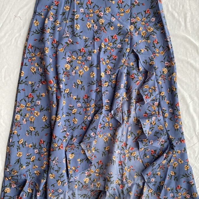 Printed ruffled maxi skirt with side slit design, lightweight and flowy summer skirt for women in casual boho style
