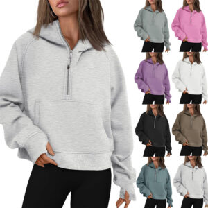 Women’s fall winter hooded zip-up thick sweater with warm casual long sleeve hoodie jacket design