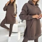 Front view of women’s sports casual hoodie and thick leggings set