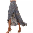 Printed ruffled maxi skirt with side slit design, lightweight and flowy summer skirt for women in casual boho style