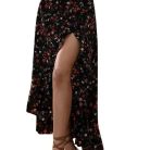 Printed ruffled maxi skirt with side slit design, lightweight and flowy summer skirt for women in casual boho style