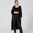 Women’s cozy 3-piece warm pajama lounge set with matching top, pants, and outerwear for winter sleepwear and stylish home loungewear.