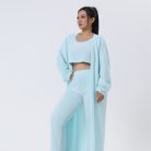 Women’s cozy 3-piece warm pajama lounge set with matching top, pants, and outerwear for winter sleepwear and stylish home loungewear.