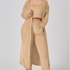 Women’s cozy 3-piece warm pajama lounge set with matching top, pants, and outerwear for winter sleepwear and stylish home loungewear.