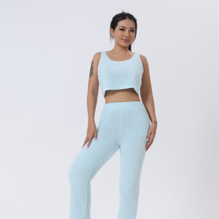 Women’s cozy 3-piece warm pajama lounge set with matching top, pants, and outerwear for winter sleepwear and stylish home loungewear.