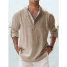 Men wearing casual cotton linen long sleeve loose fit shirt